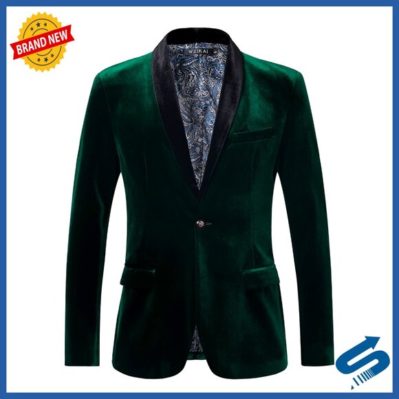 Slim Fit Velvet Blazer One Button Sport Coat for Wedding Prom Formal